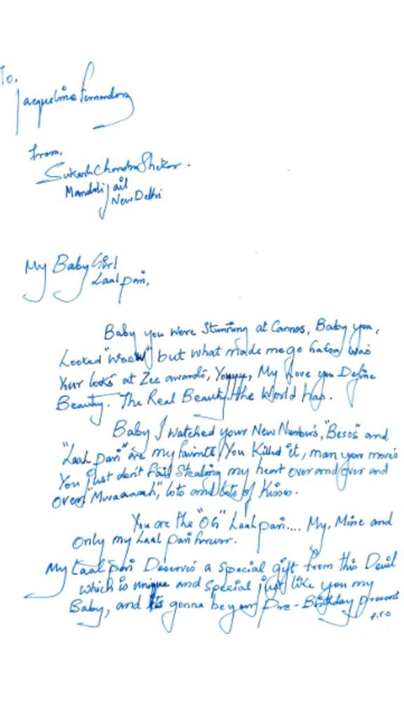 Sukesh Chandrashekar's new letter for Jacqueline Fernandez
