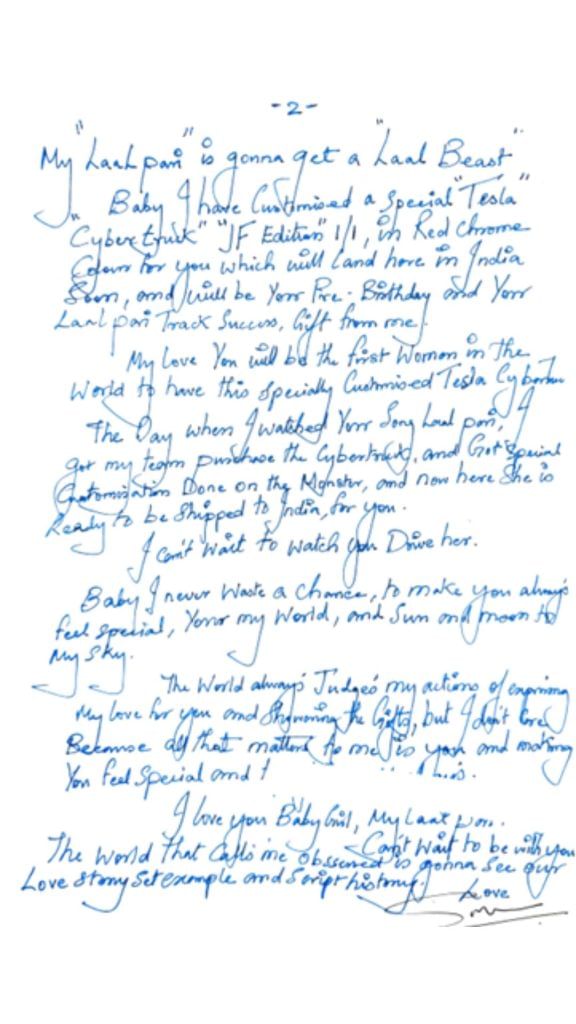 Sukesh Chandrashekar's new letter to Jacqueline Fernandez