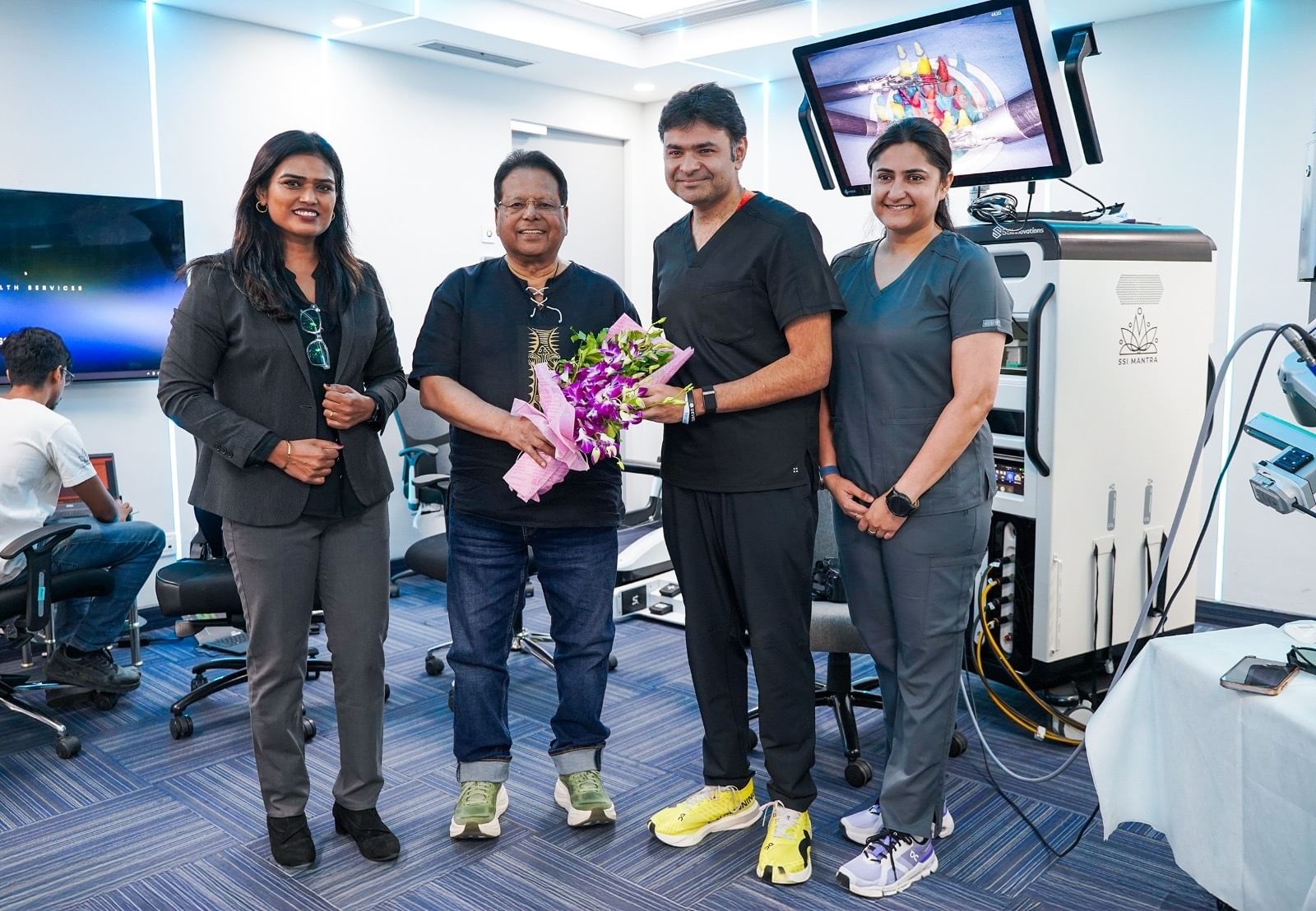 Dr Sudhir Srivastava in the middle left and Dr Mohit Bhandari in the middle right, celebrating the successful procedures. (Image Credit: SSI).