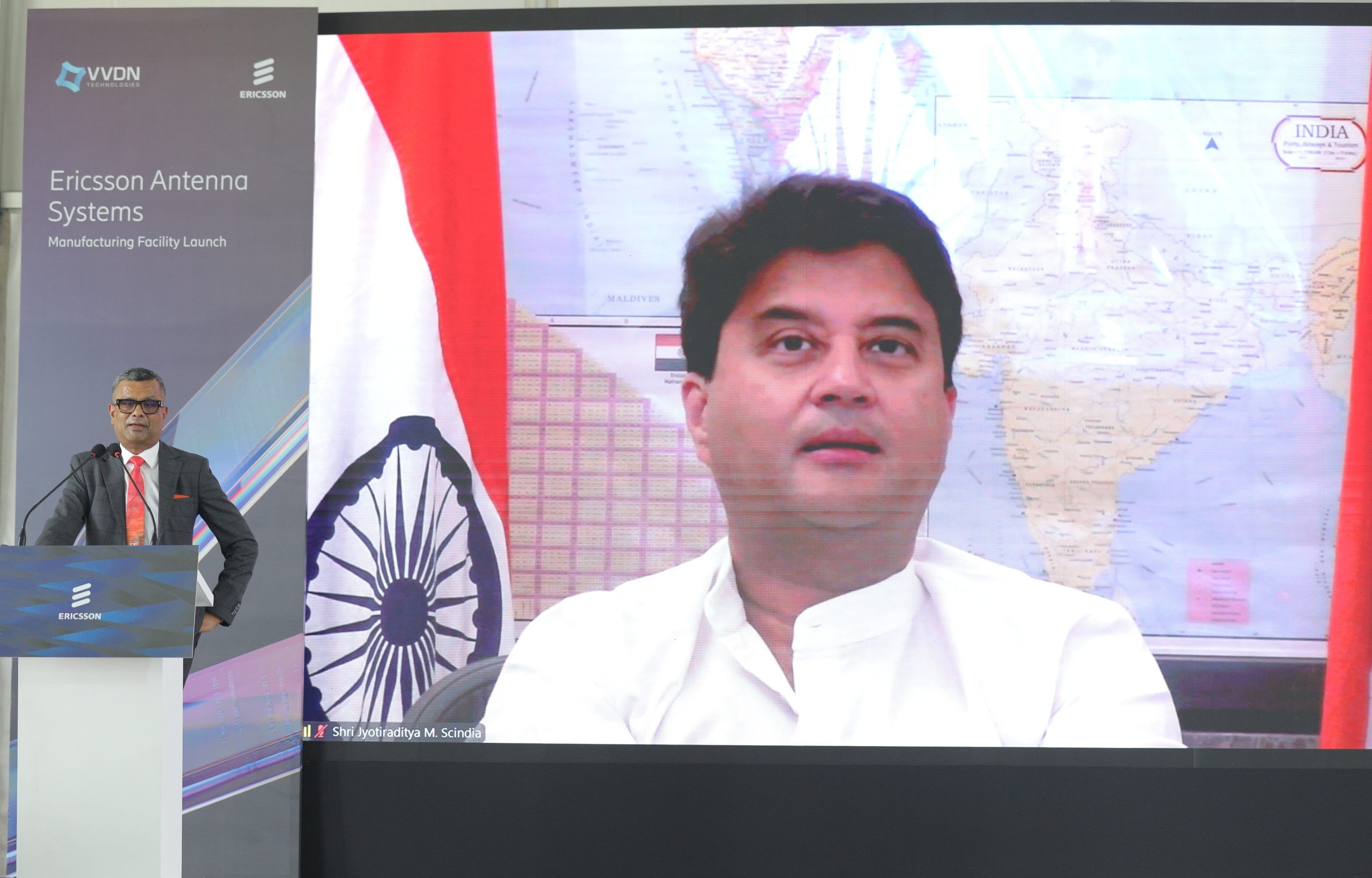Jyotiraditya Scindia inaugurating the manufacturing facility. (Image Credit: Ericsson).