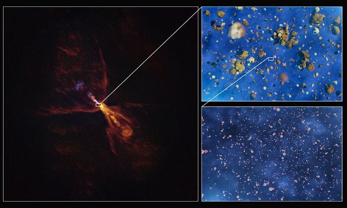 Formation of silicates around the baby star. (Image Credit: ESO/L. Calçada/ALMA(ESO/NAOJ/NRAO)/M. McClure et al.).