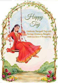 This contains an image of: Happy hariyali teej