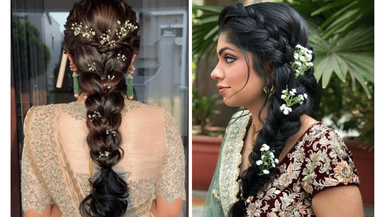 Get a graceful look with a simple braid and flowers hairstyle to try this Navratri 2025