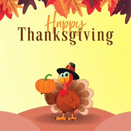 This may contain: a thanksgiving card with a turkey holding a pumpkin