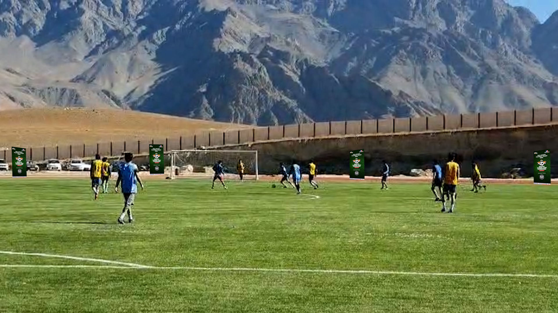 Kids participating in the Indian Tigers and Tigresses campaign at the Spituk Stadium in Leh