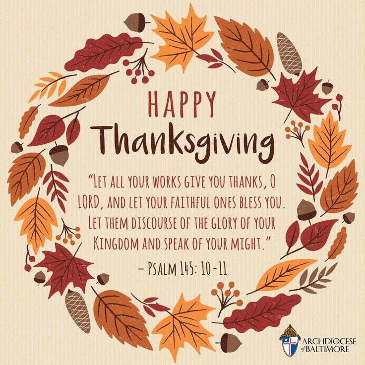 This may contain: a thanksgiving card with an image of leaves and acorns in a wreath on it