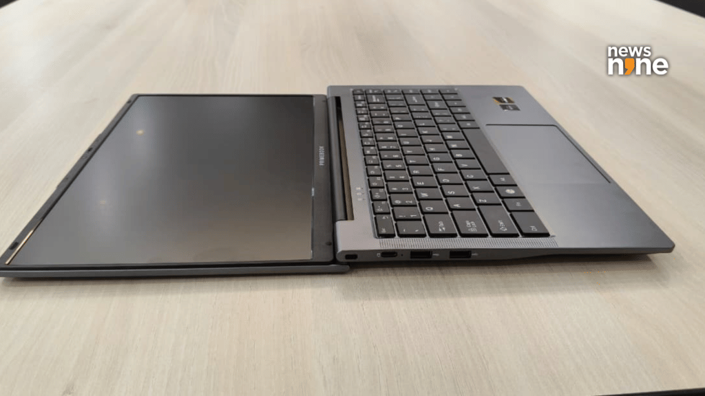 The screen flips smoothly up to 135 degrees for collaborative viewing. (Image Credit: Pragya Singha Roy/News9)