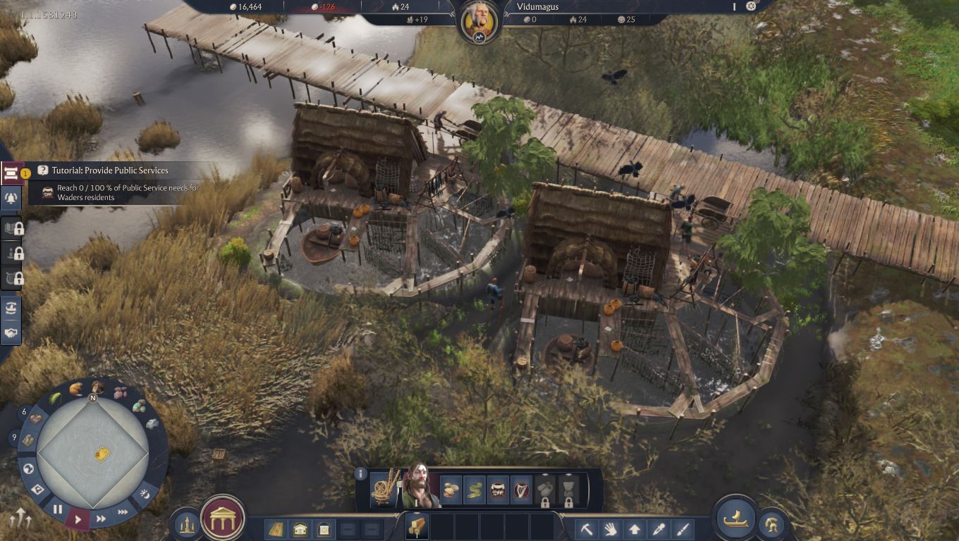 Latium locks you in to Roman tech, but in Albion you can choose between Roman and Celtic advancement paths. Albion has marshlands. (Image Credit: In-game screenshot on PC. 