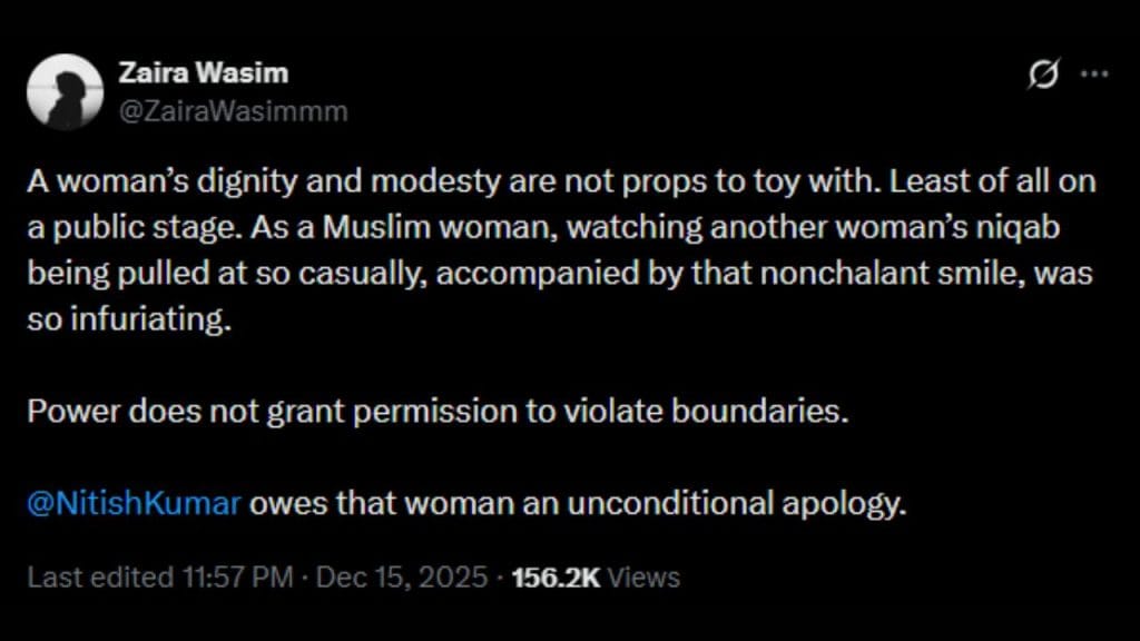 Zaira Wasim demands apology from Bihar CM