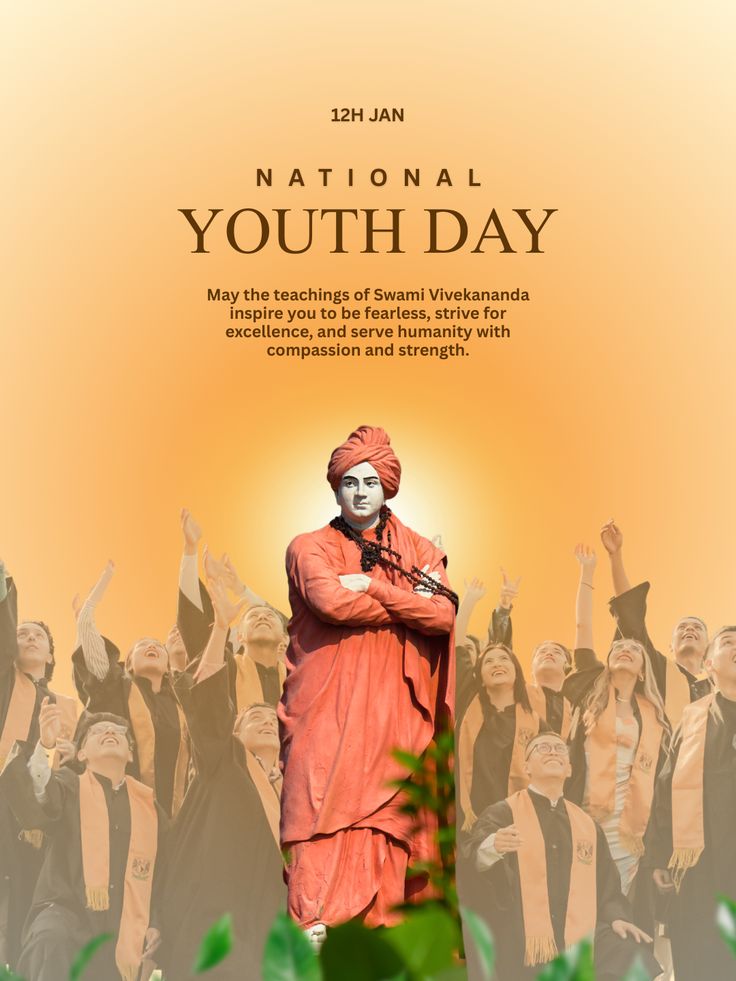 This may contain: a poster for the national youth day with an image of a person dressed in orange