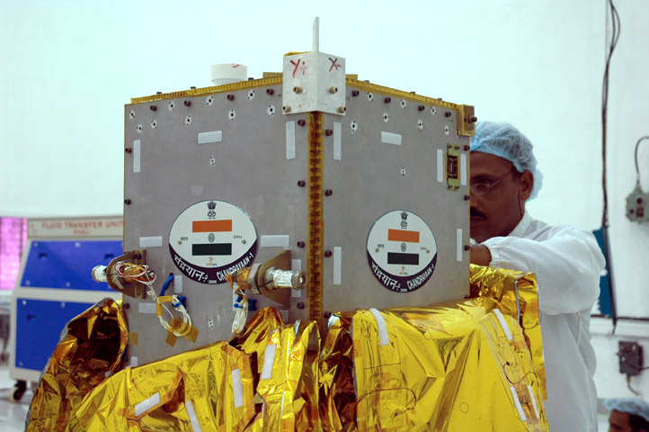 The Moon Impact Probe, the first spacecraft to actually reach the lunar south pole. (Image Credit: ISRO). 