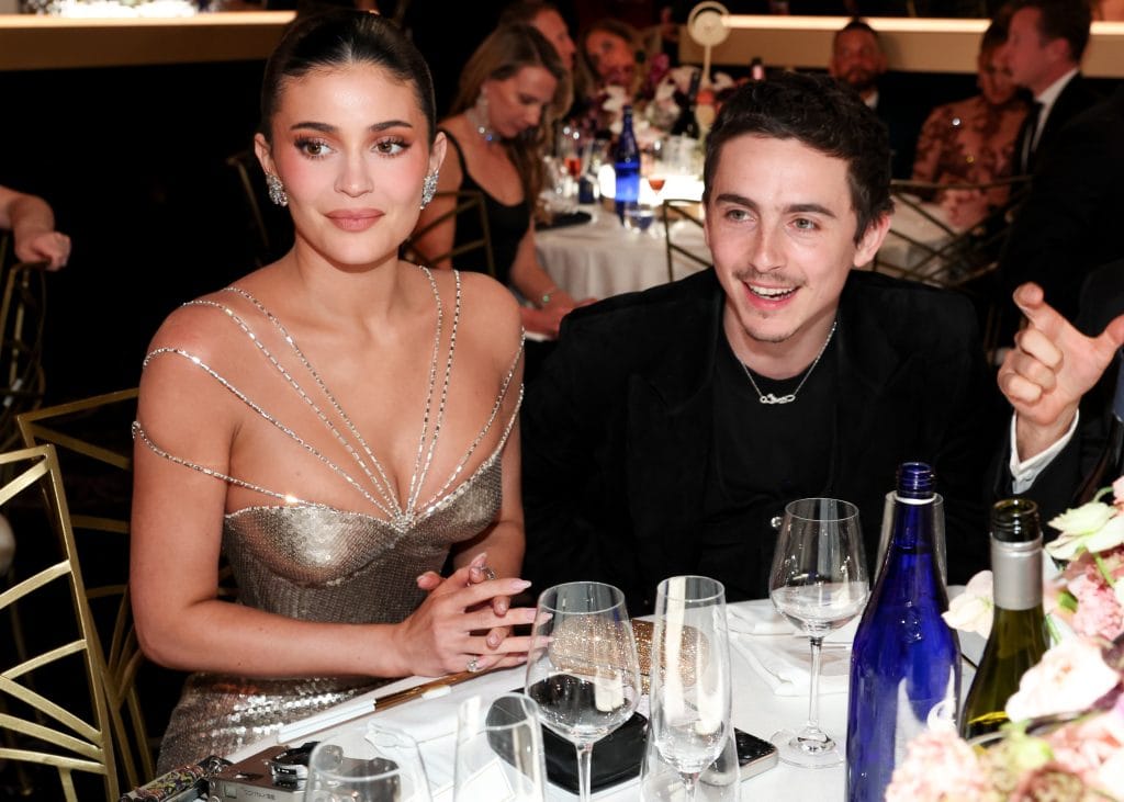 Kylie Jenner, Timothée Chalamet at the 83rd Annual Golden Globes held at The Beverly Hilton on January 11, 2026 in Beverly Hills, California. (Photo by Christopher Polk/2026GG/ via Getty Images)