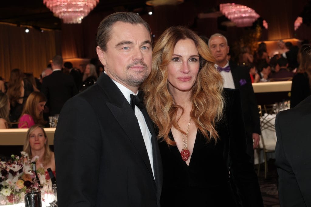 Leonardo DiCaprio and Julia Roberts at the 83rd Annual Golden Globes held at The Beverly Hilton on January 11, 2026 in Beverly Hills, California. (Photo by Rich Polk/2026GG/Penske Media via Getty Images)