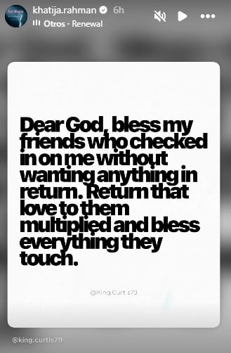 Khatija Rahman posted a note about friends checking up on her. 