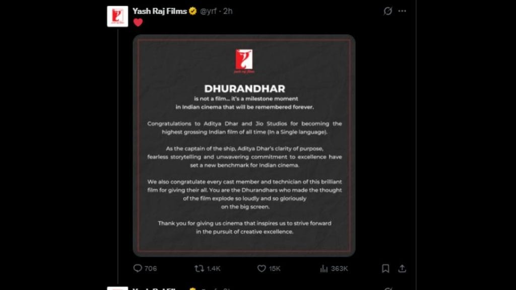 YRF reviews Dhurandhar