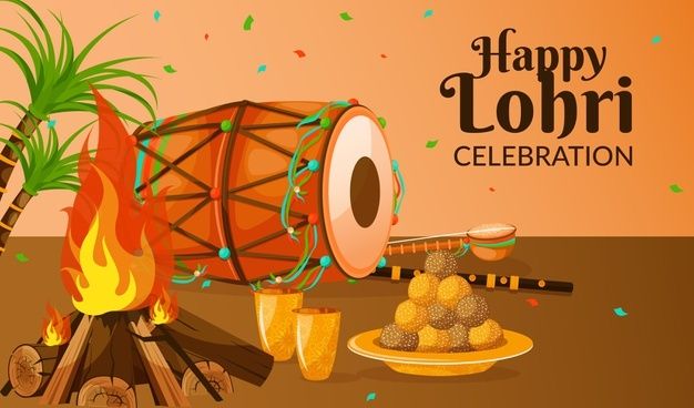 This may contain: a happy lohri celebration with fire and drums