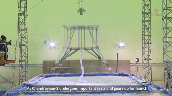 The fortified legs of the lander being tested. (Image Credit: ISRO). 