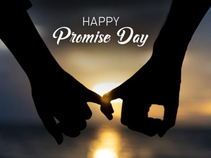 This may contain: two hands making a heart shape with the sun setting in the background and text happy promise day