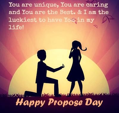 This may contain: a man kneeling down next to a woman in front of a sunset with the words, you are unique, you are caring and you are the best, i am