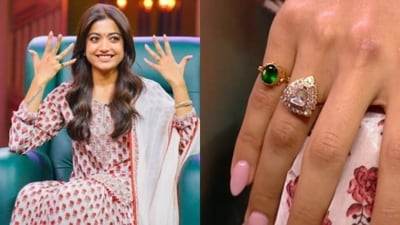 Rashmika Mandanna flaunted her engagement ring from Vijay Deverakonda on a talk show.