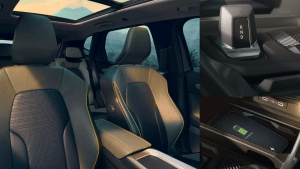 Renault Duster interior is black-themed with green stitching throughout