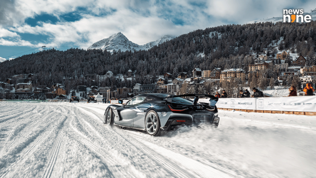 Rimac Nevera R Founder's Edition running on the frozen I.C.E St. Moritz lake