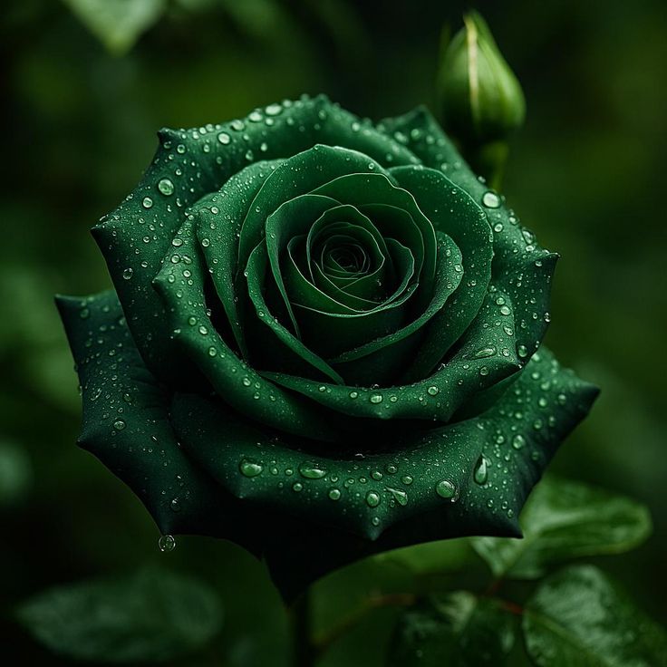 This may contain: a green rose with water droplets on it