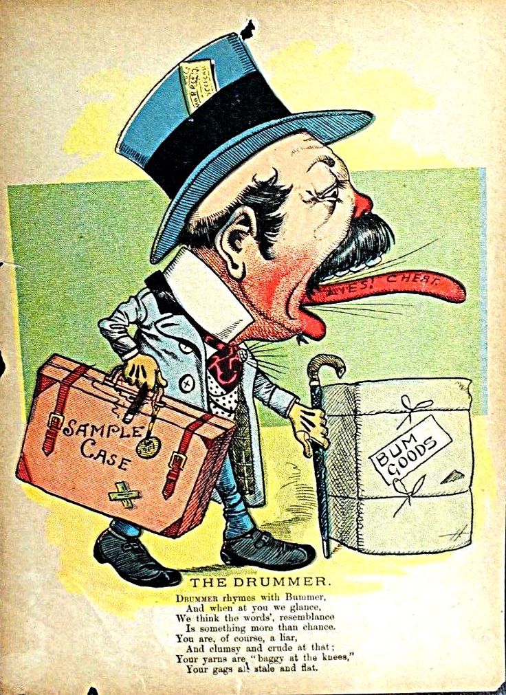 This may contain: an old postcard features a man in top hat and suit coat with suitcases