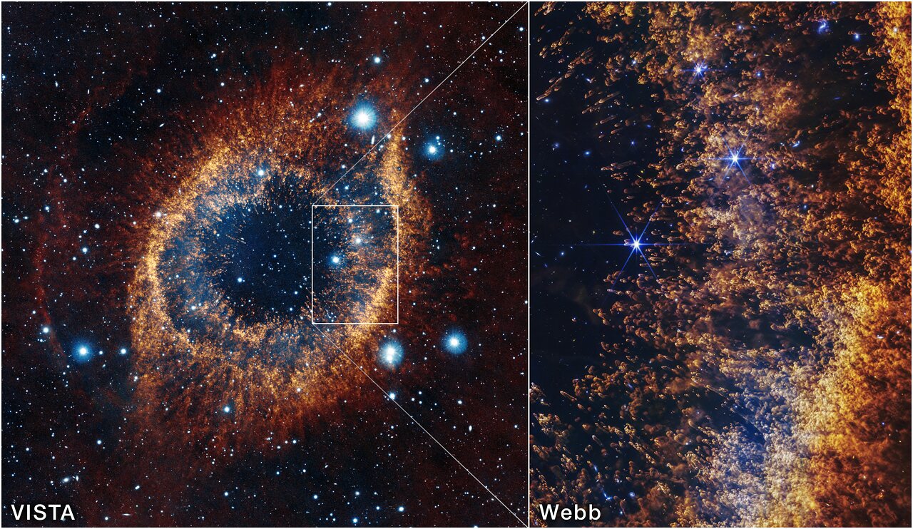 The portion of the Helix Nebula captured by Webb in context. (Image Credit: NASA, ESA, CSA, STScI, A. Pagan (STScI)). 