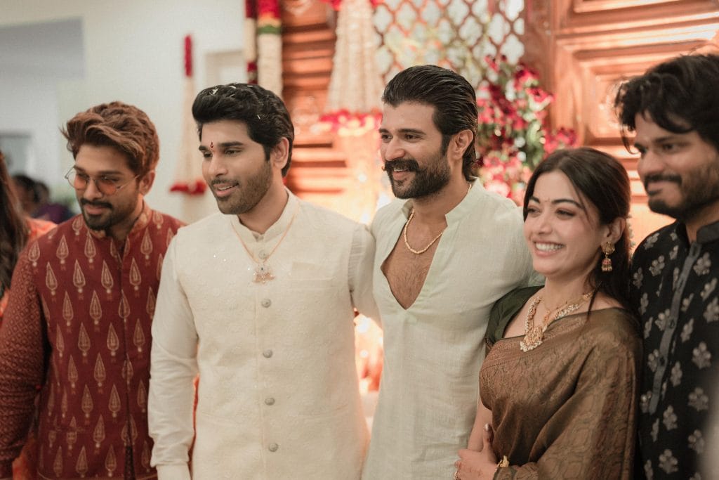 Allu Arjun, Allu Sirish with Vijay Deverakonda and Rashmika Mandanna