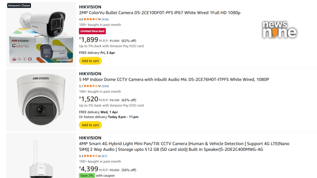 Hikvision CCTV cameras on Amazon.in