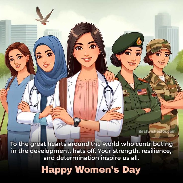 This may contain: happy women's day to the great hearts around the world who constructing in the development, heats off, your strength, resilince and determination inspire us all