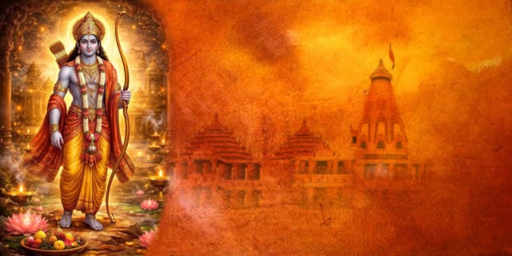 This may contain: the god is standing in front of an orange background