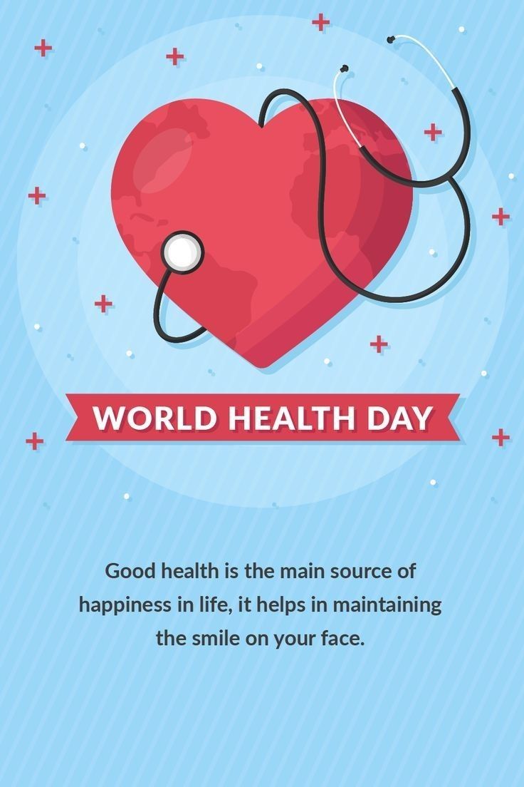 This may contain: a red heart with a stethoscope on it and the words world health day