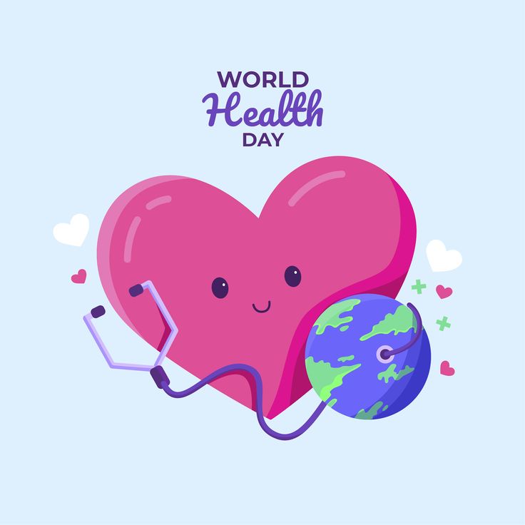This may contain: a pink heart with a stethoscope in it and the words world health day
