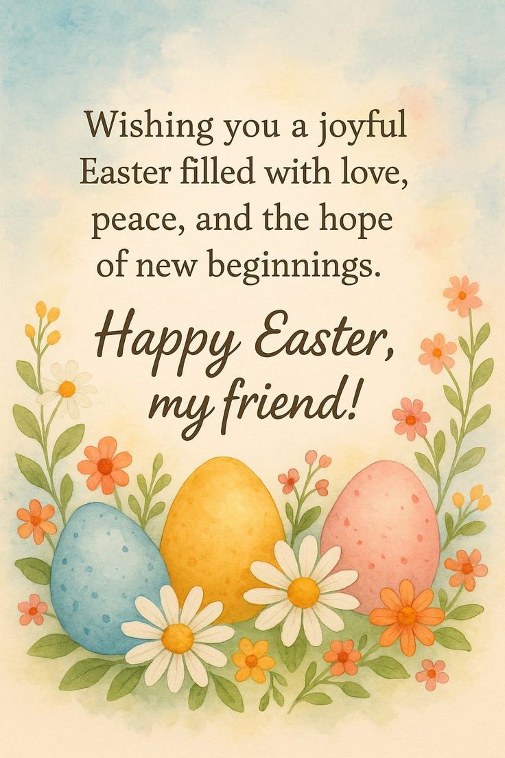 This may contain: an easter card with flowers and eggs