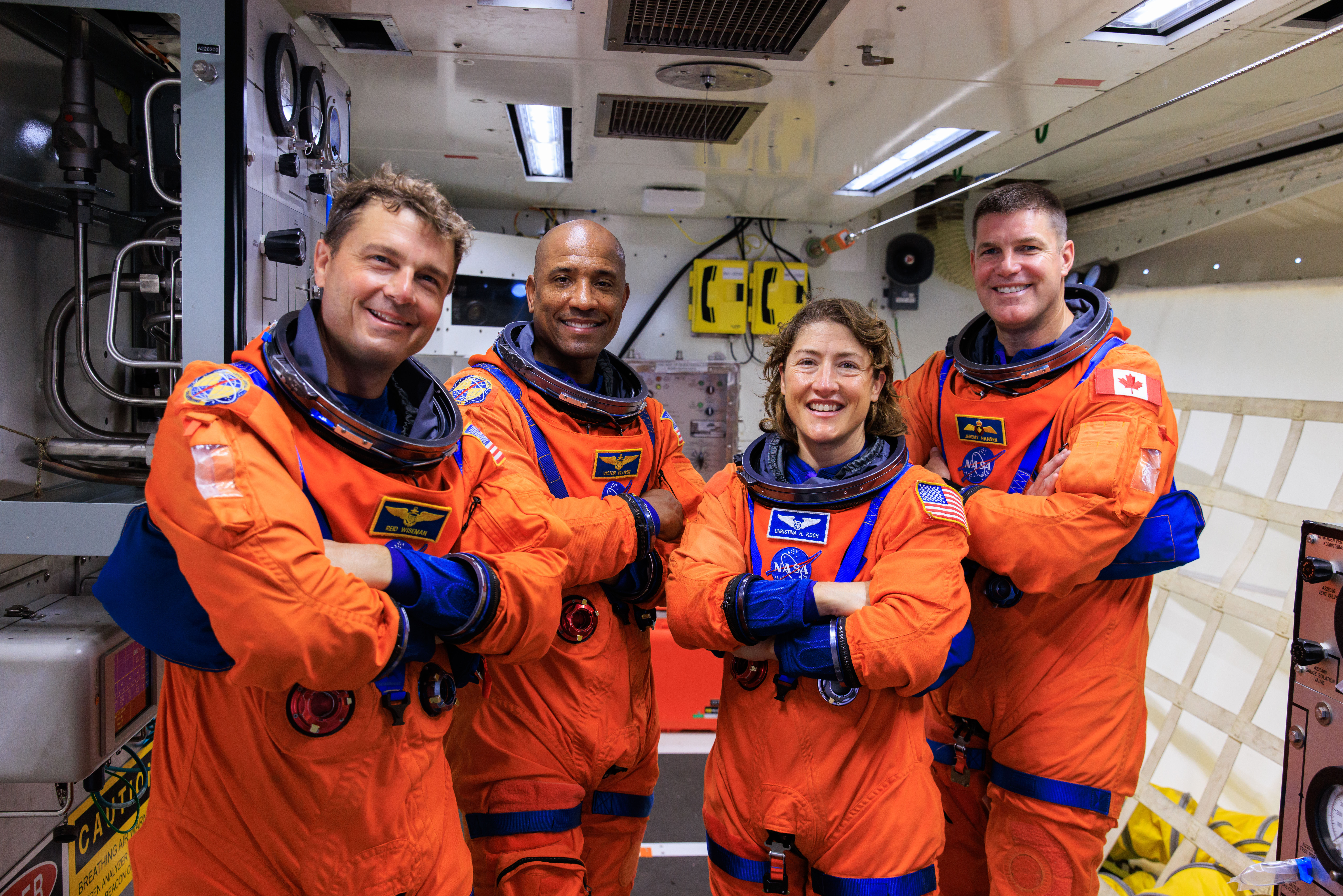 The Artemis II crew from left to right, Reid Wiseman, Victor Glover, Christina Koch, and Jeremy Hansen. (Image Credit: NASA/Frank Michaux). 