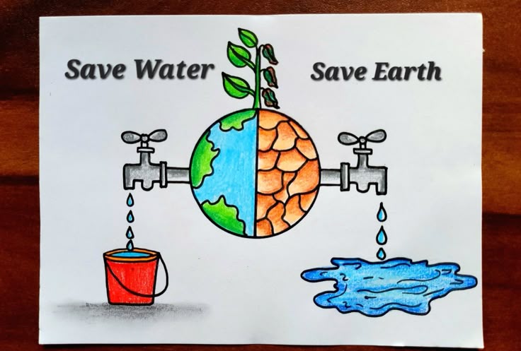 This contains: Video Tutorial uploaded on Amrita's_Artwork_333 YouTube channel. Subscribe for more creative Drawings and School Projects. World Water Day Drawing Idea | Save Water Save Life Poster Idea | Save Earth Drawing Idea for kids