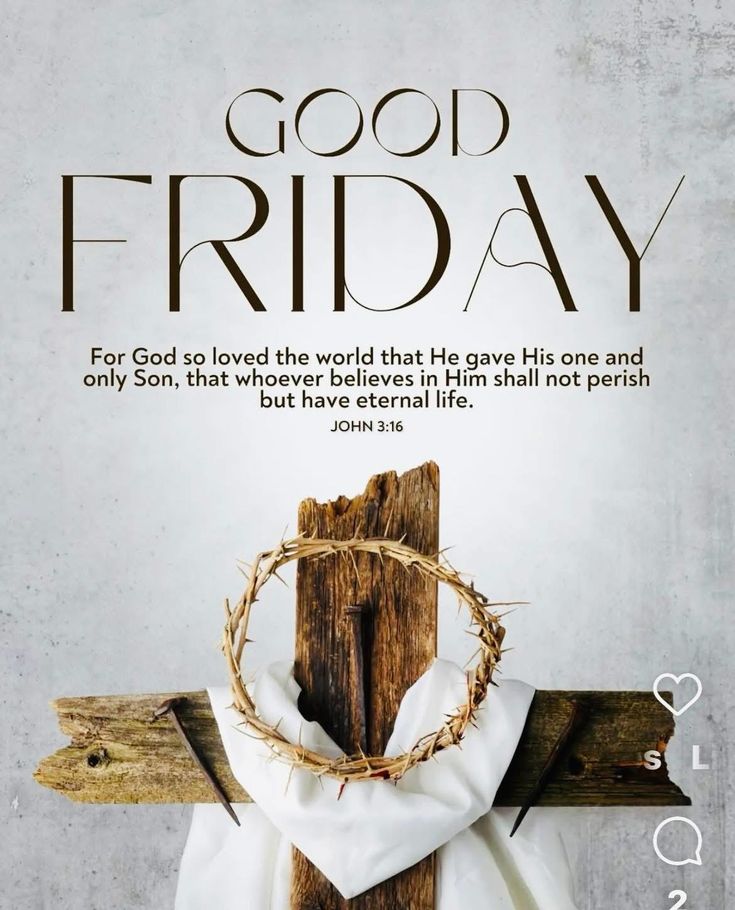 This may contain: a cross with a crown on it and the words good friday
