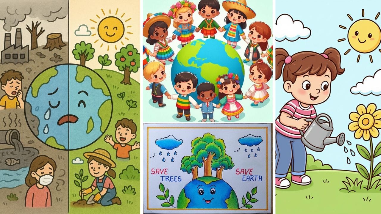 Earth Day 2026, Earth Day drawing ideas, Earth Day drawing ideas for kids, Earth Day drawing ideas for children, Save Earth drawing ideas, tree plantation drawing ideas