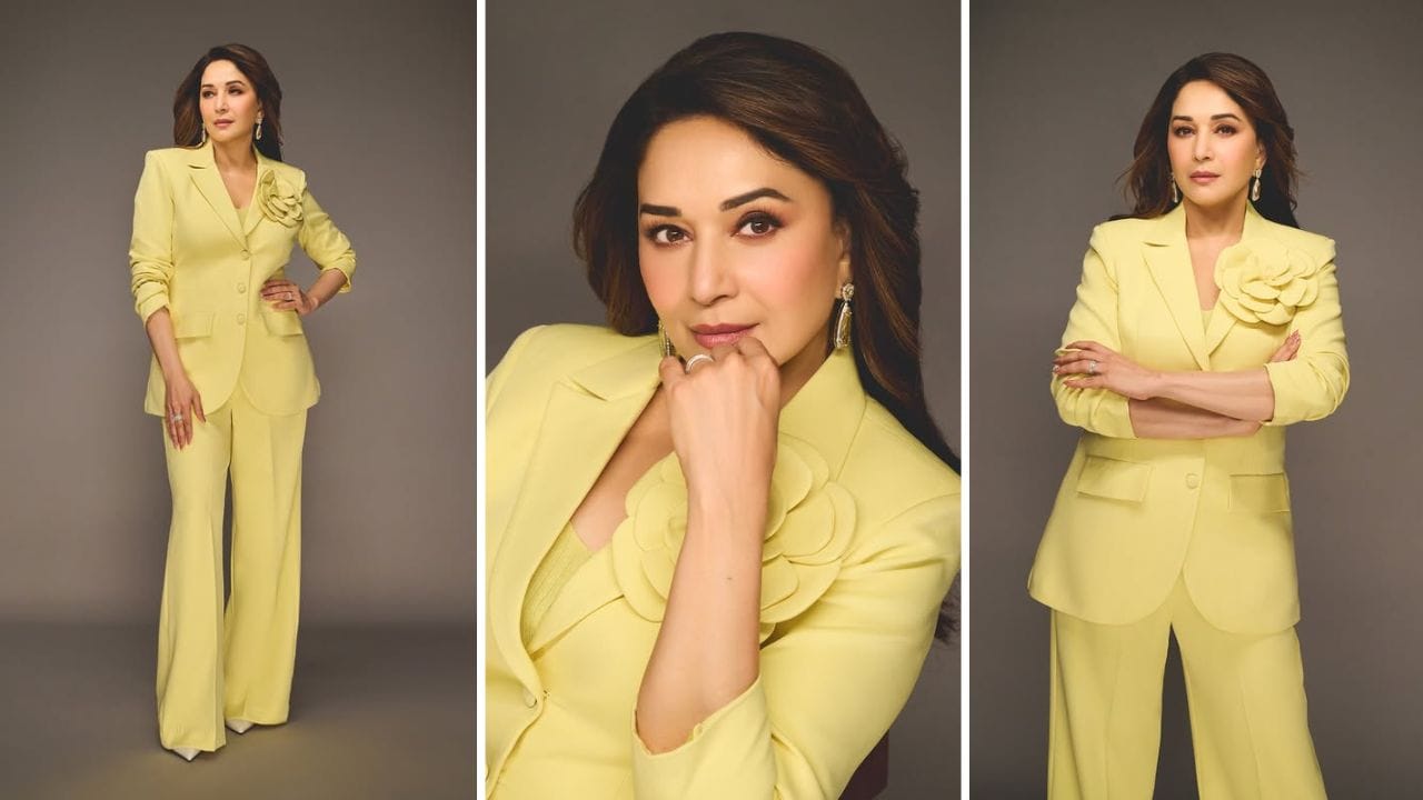 Madhuri Dixit, Madhuri Dixit yellow blazer look, Madhuri Dixit latest look, style news, fashion news, power dressing style