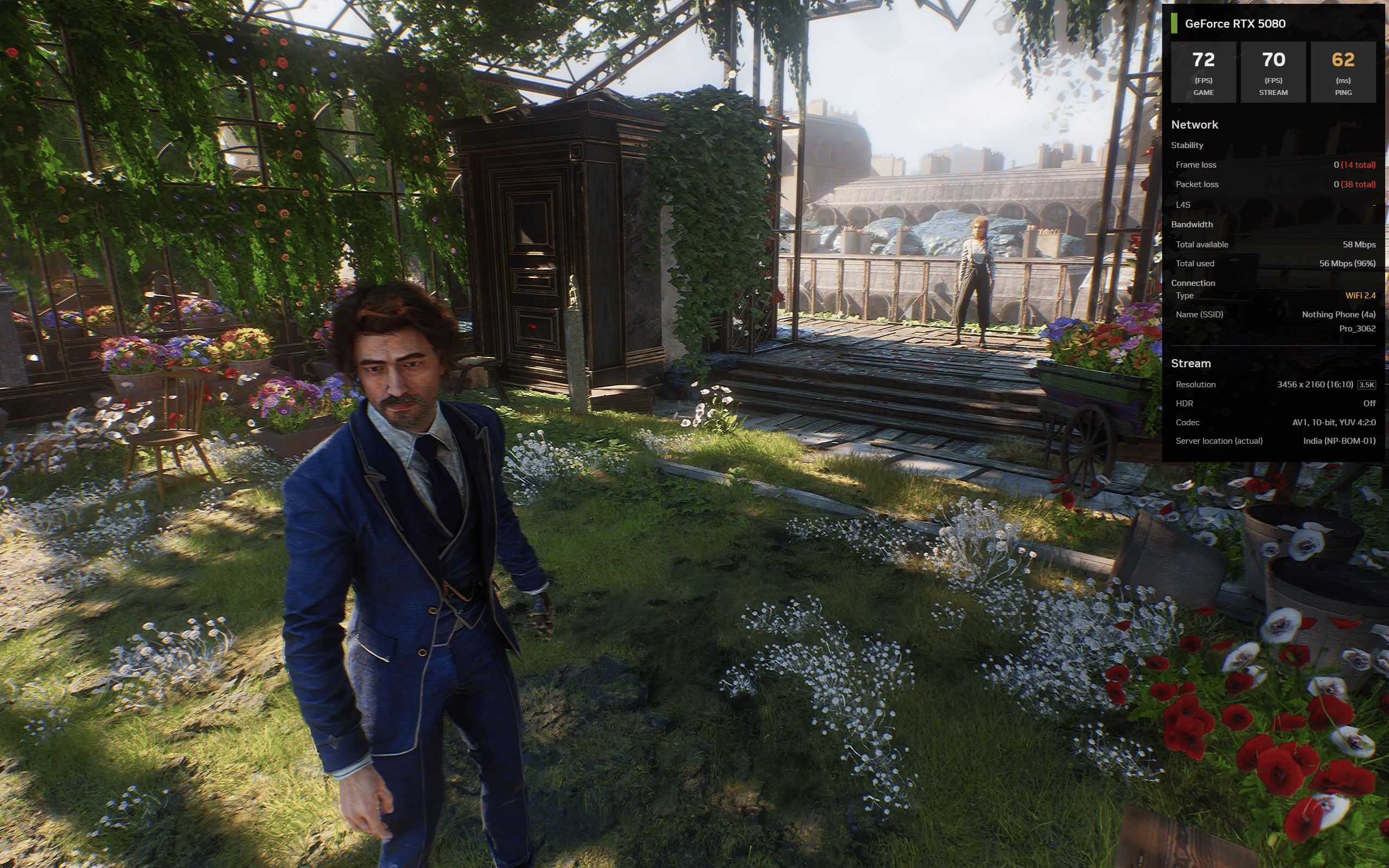 Streaming at 60 FPS with a resolution of 3.5K on a mobile hotspot. (Image Credit: Aditya Madanapalle). 