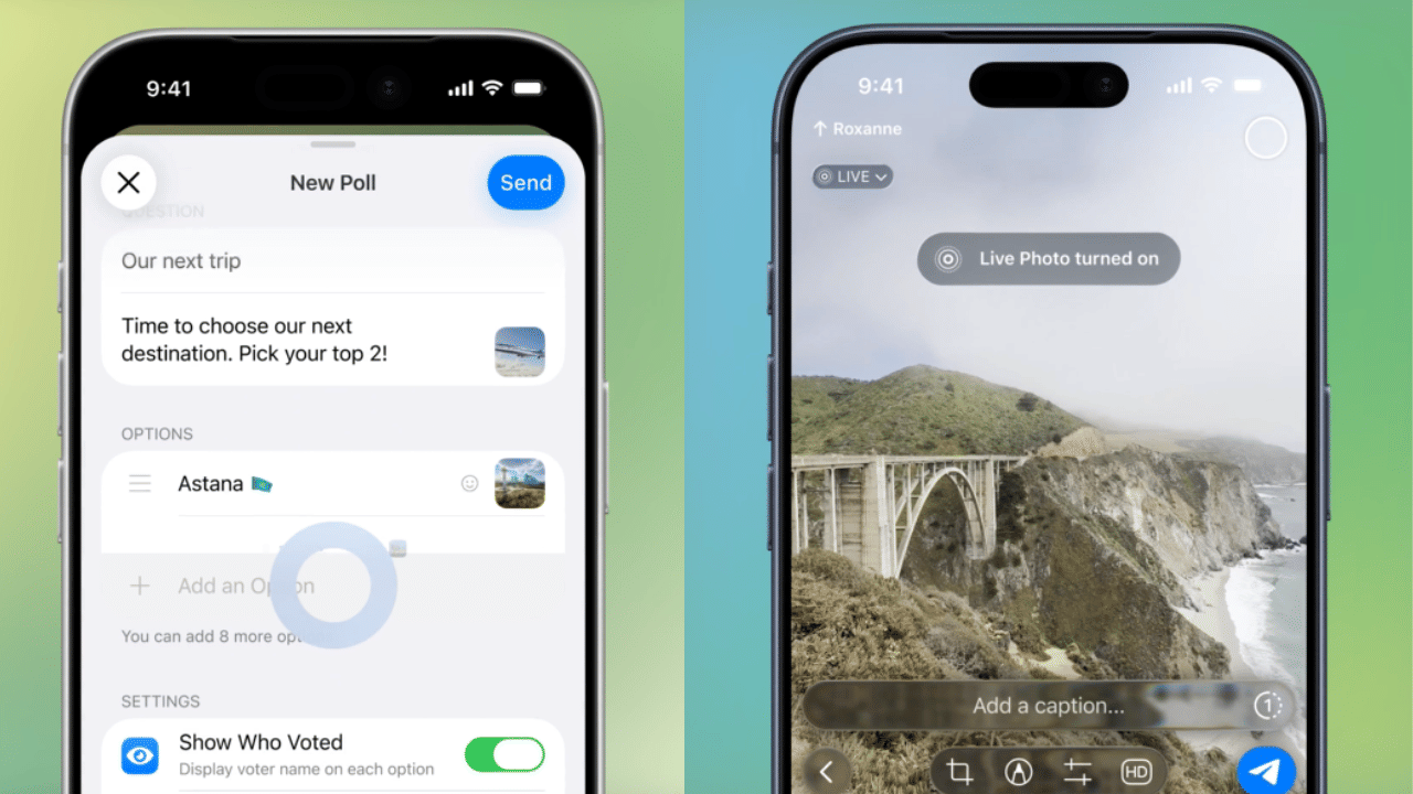 Telegram live and poll features