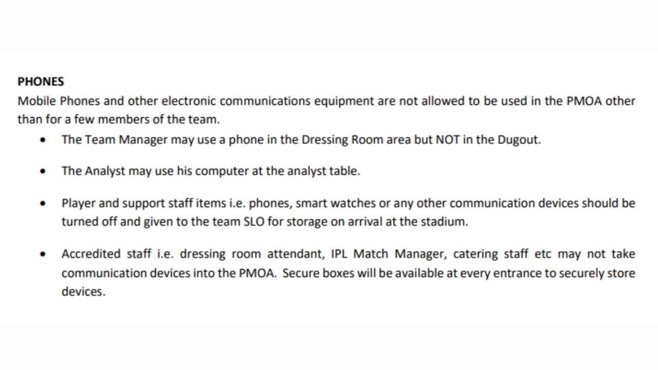 Ipl Mobile Phone Use Rule