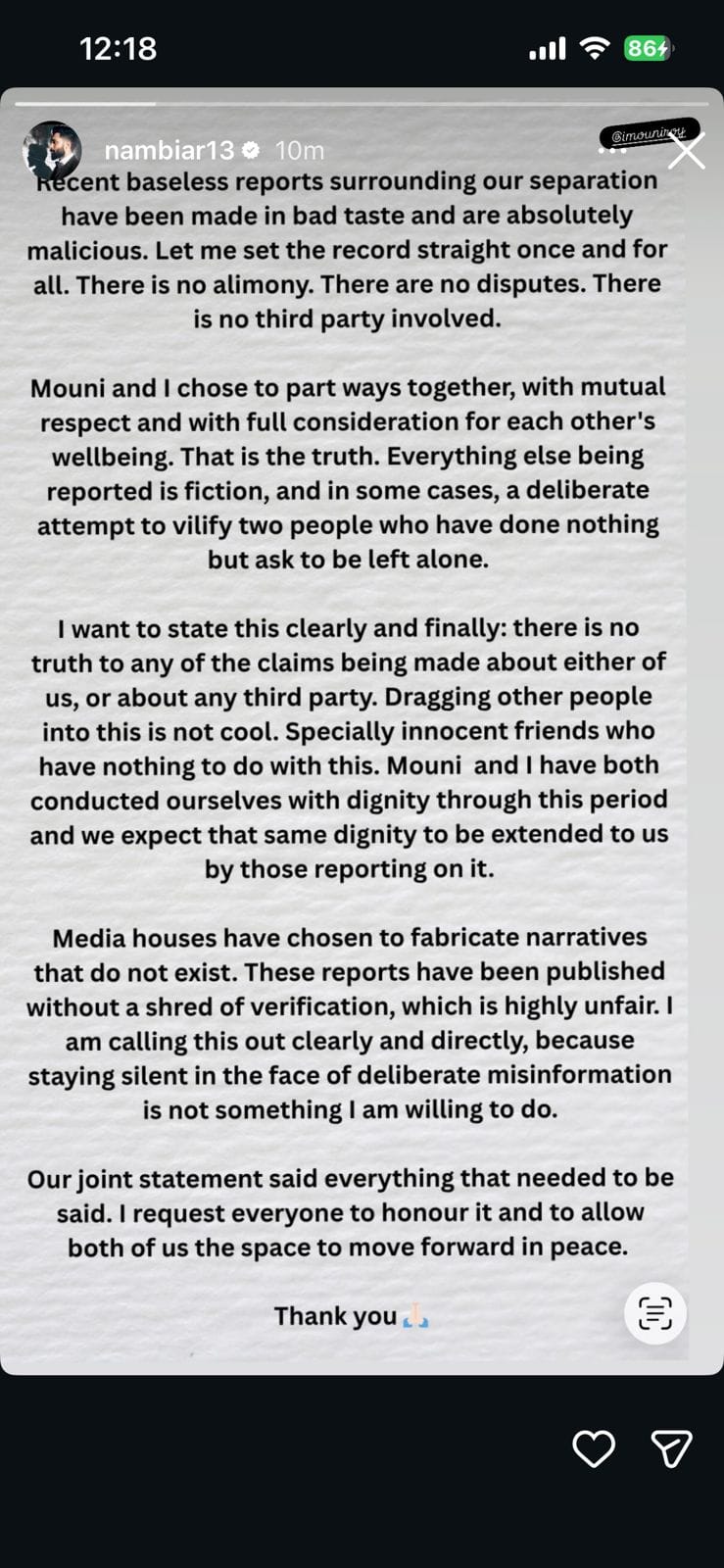 Suraj Nambiar drops strong-worded statement