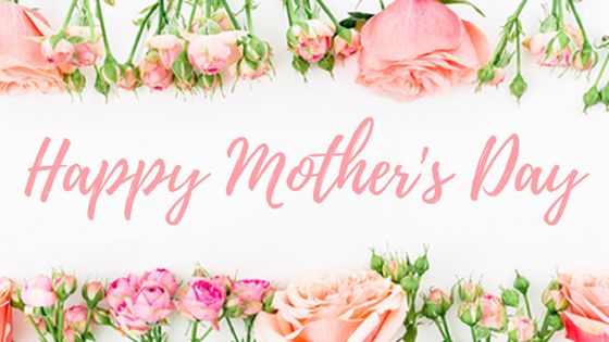 This may contain: a mother's day card with pink roses and greenery around it on a white background